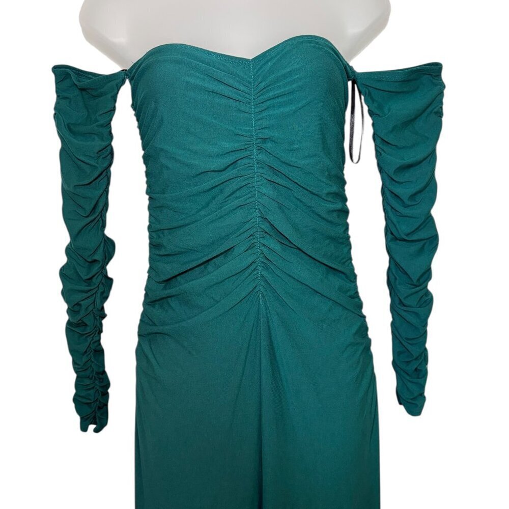 SWF Ruched Off Shoulder Long Sleeve Maxi Dress Teal Green Size Small - Picture 4 of 6